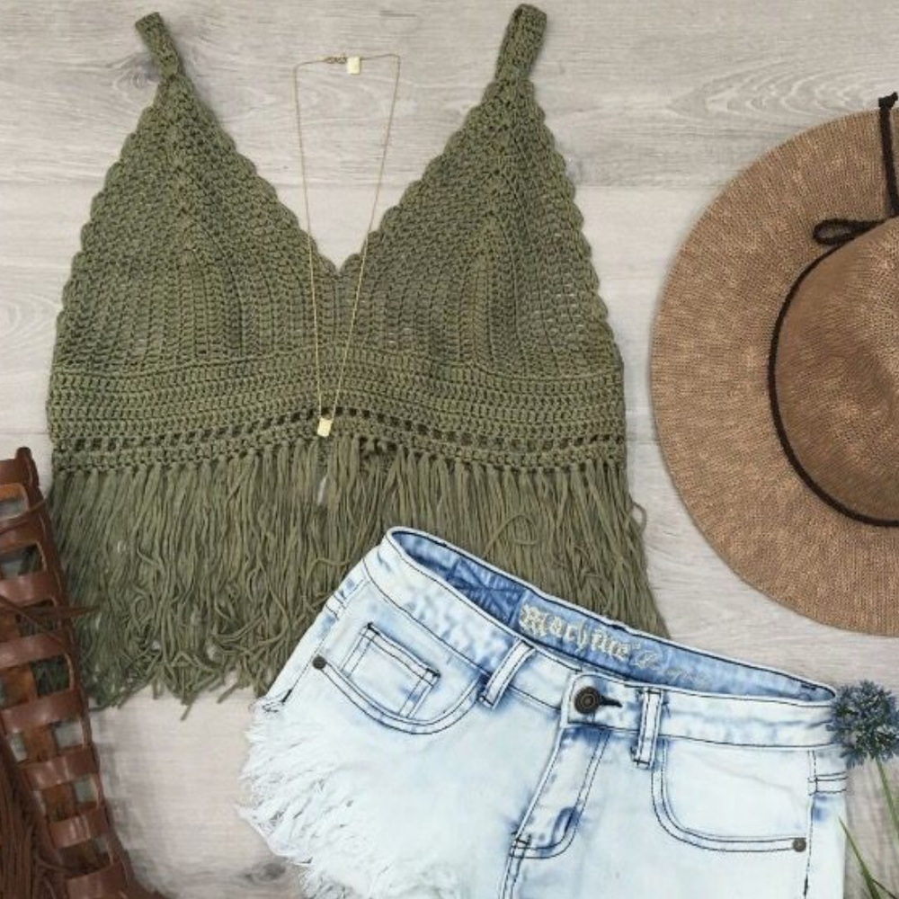 POL Olive Knit Crop Top